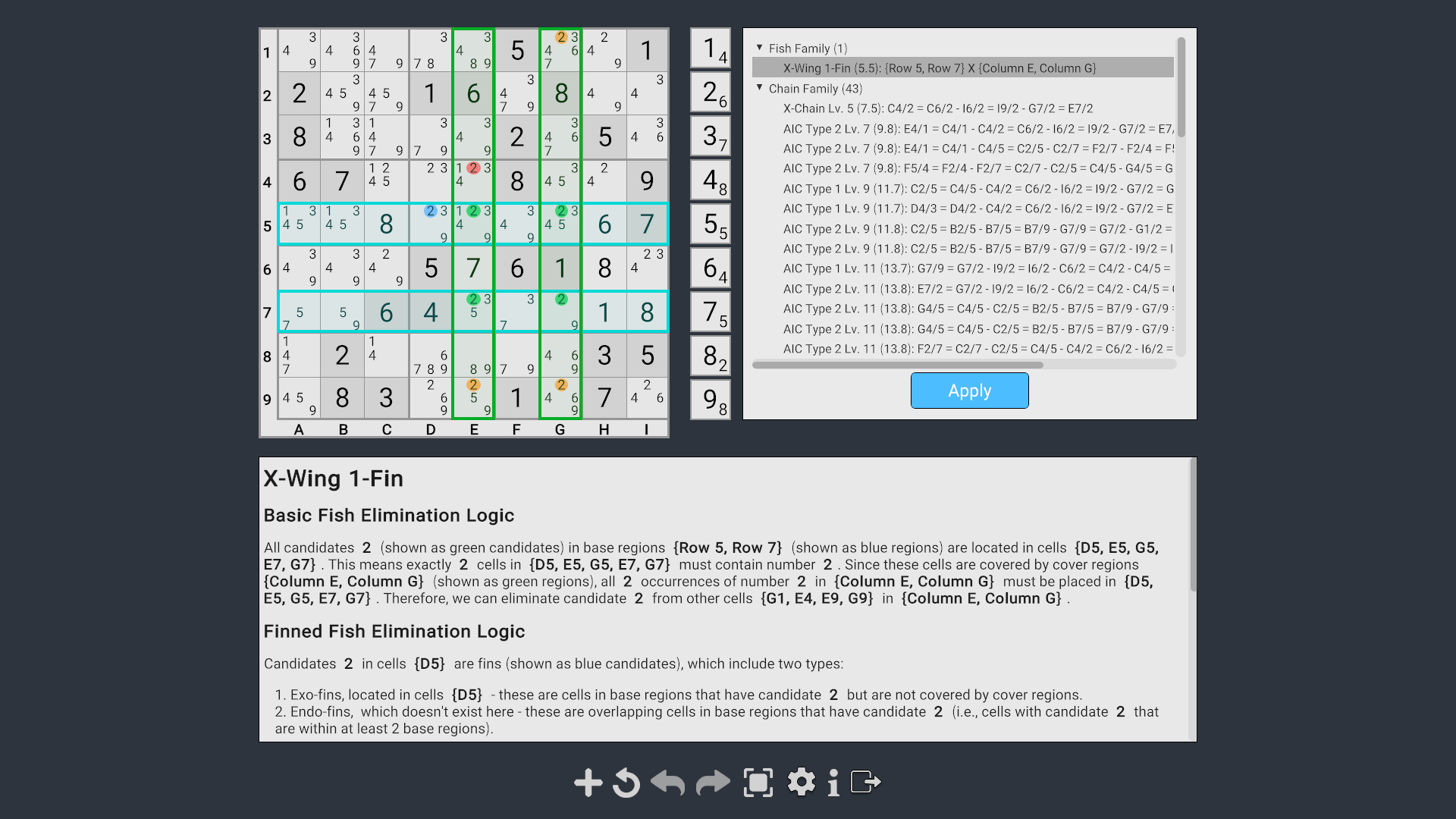 Puzzle analysis highlighting a finned X-Wing.