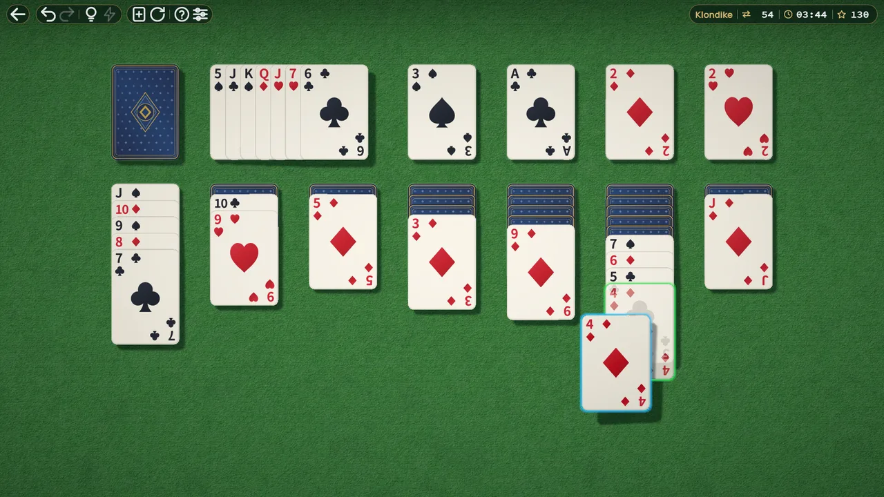 Moving a card during a Klondike solitaire game.