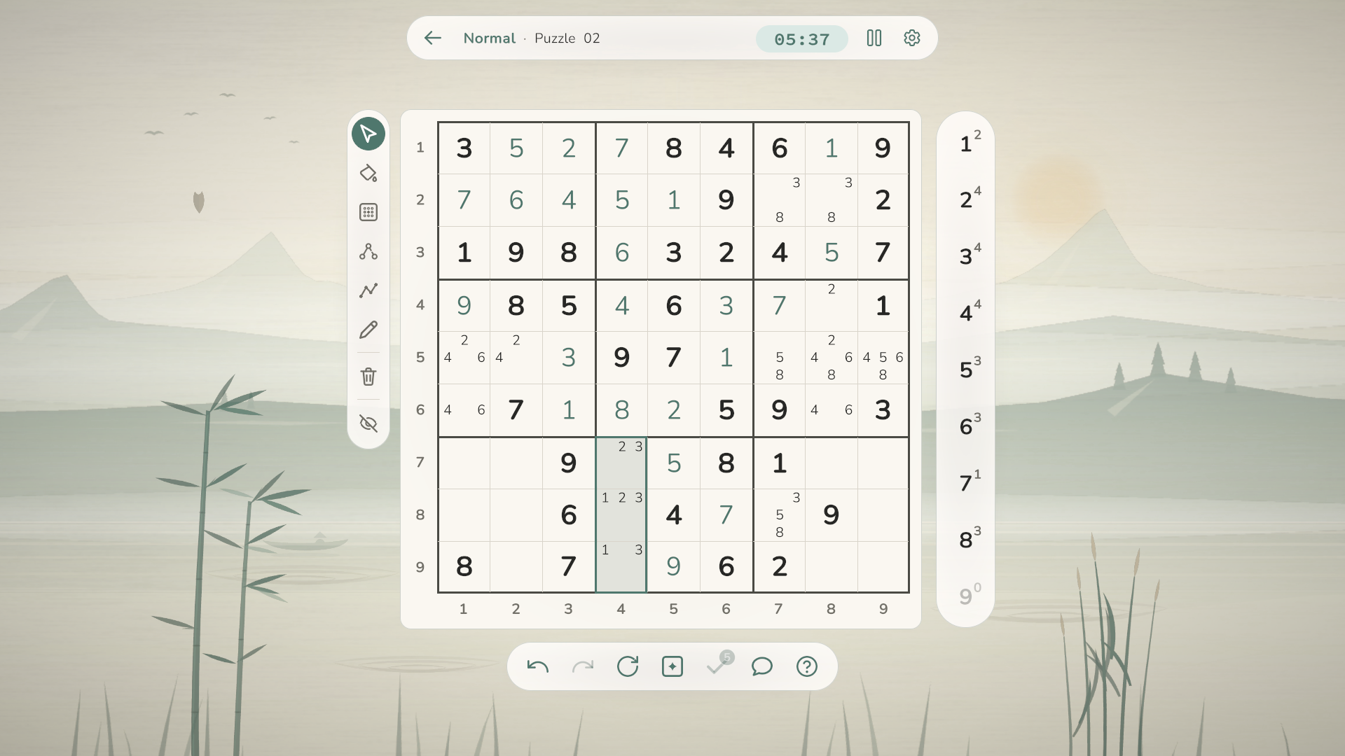 Multiple cells selected on the Sudoku board.