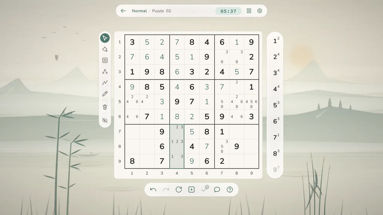 Multiple cells selected on the Sudoku board.