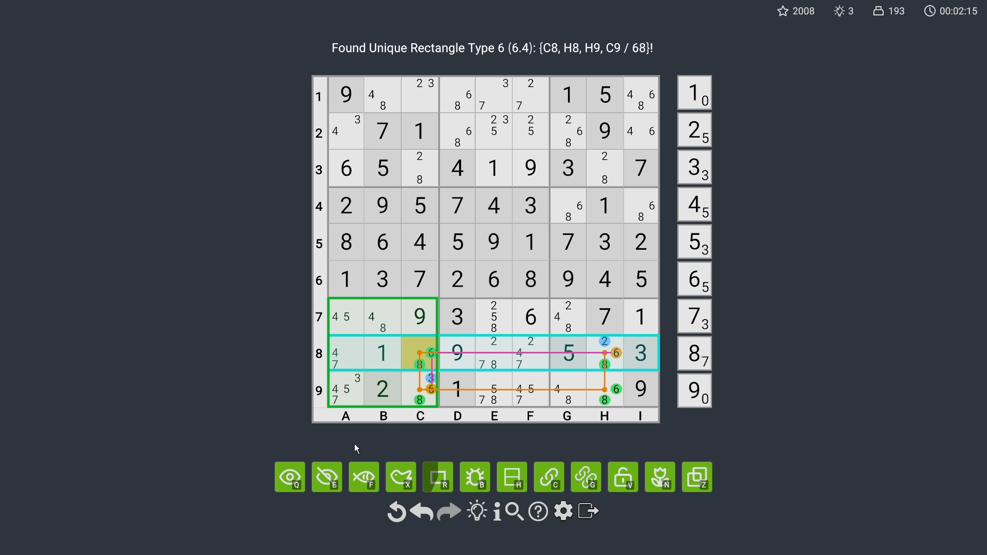 A unique rectangle highlighted on the Sudoku board.